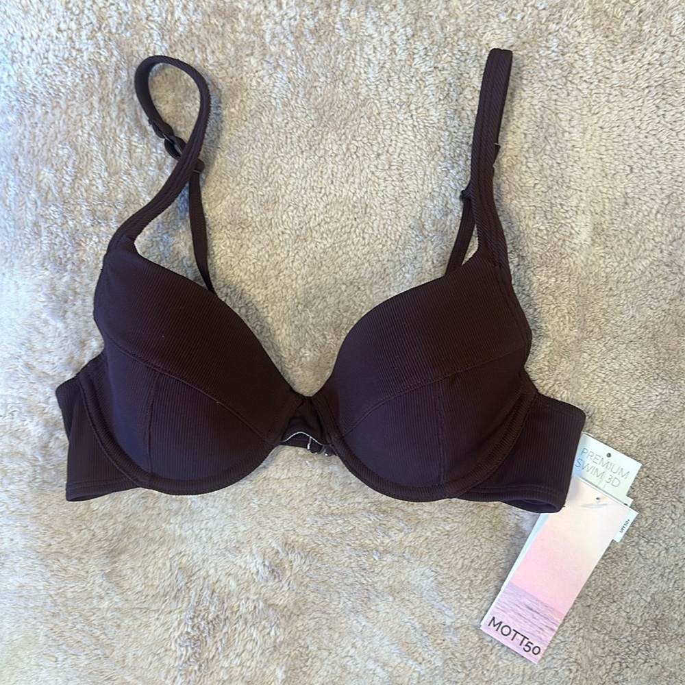 mott50 swim bikini top, brown in size 32a. adjustable straps and slide closure
